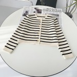 Black Stripes 2025 Spring Women Stripes Knit Cardigan O-neck Short Coat Single Breasted Long Sleeve Sweater
